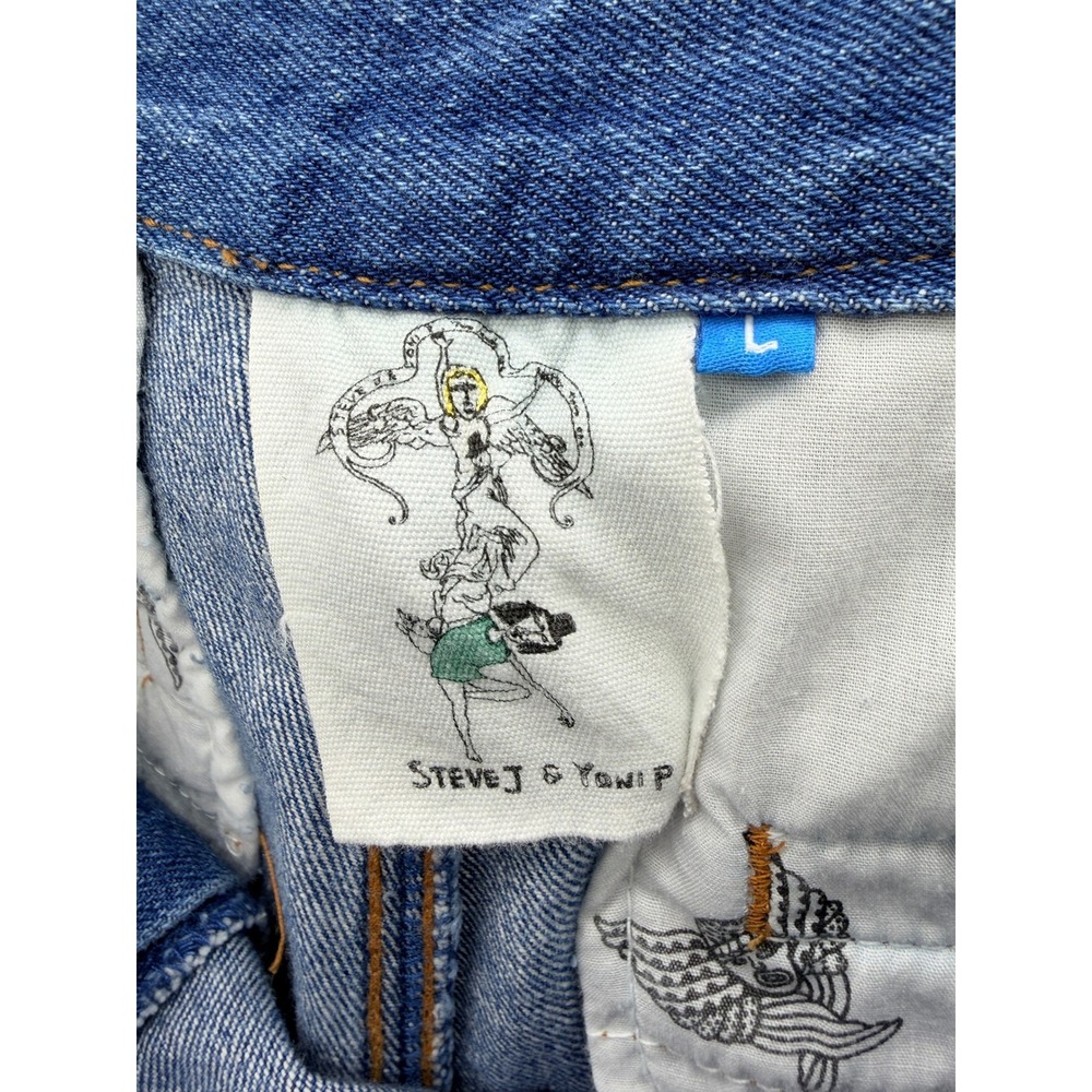 Steve J & Yoni P Blue Sailor Wide Leg Jeans High Rise Frayed L Korean Fashion - Picture 7 of 8